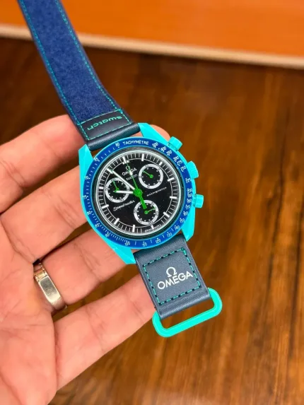ساعت امگا سواچ بند سرمه ای دور صفحه آبی | Omega Swatch Watch