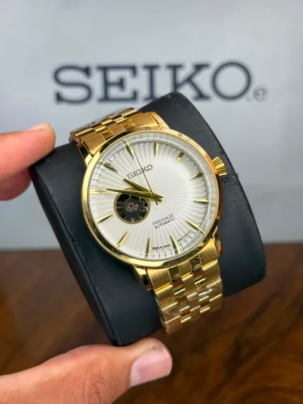 ساعت سیکو اتوماتیک بند طلایی صفحه سفید | Seiko