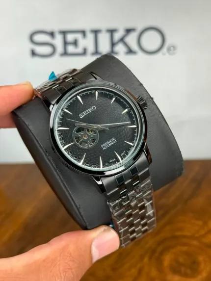 ساعت سیکو اتوماتیک بند مشکی صفحه مشکی | Seiko