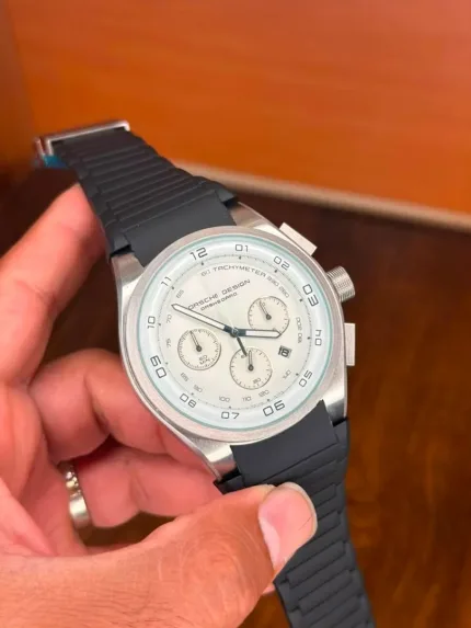 ساعت پورش دیزاین بند مشکی صفحه سفید | Porsche Design