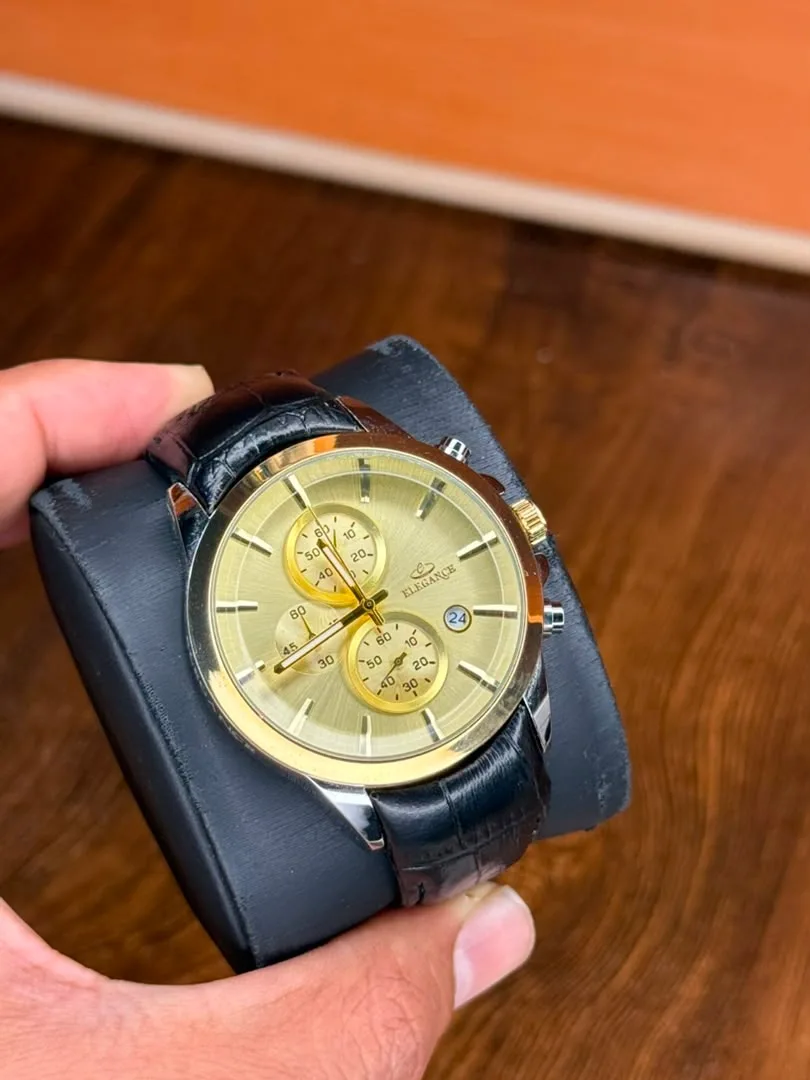 ساعت الگانس بند مشکی تمام طلایی | Elegance Chronograph ساعت الگانس بند مشکی تمام طلایی | Elegance Chronograph