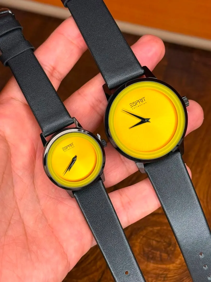 ساعت اسپریت ست موتور ژاپن بند مشکی صفحه زرد | Esprit Watch Set ساعت اسپریت ست موتور ژاپن بند مشکی صفحه زرد | Esprit Watch Set