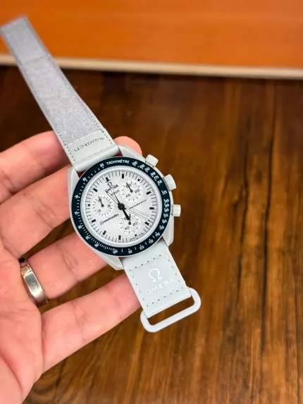 ساعت امگا سواچ تمام سفید دور مشکی | Omega Swatch Watch