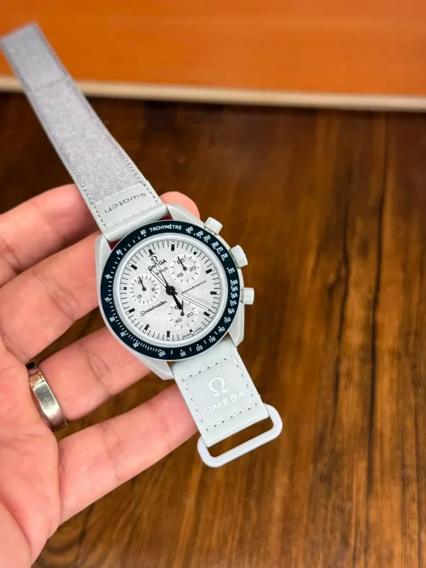 ساعت امگا سواچ تمام سفید دور مشکی | Omega Swatch Watch